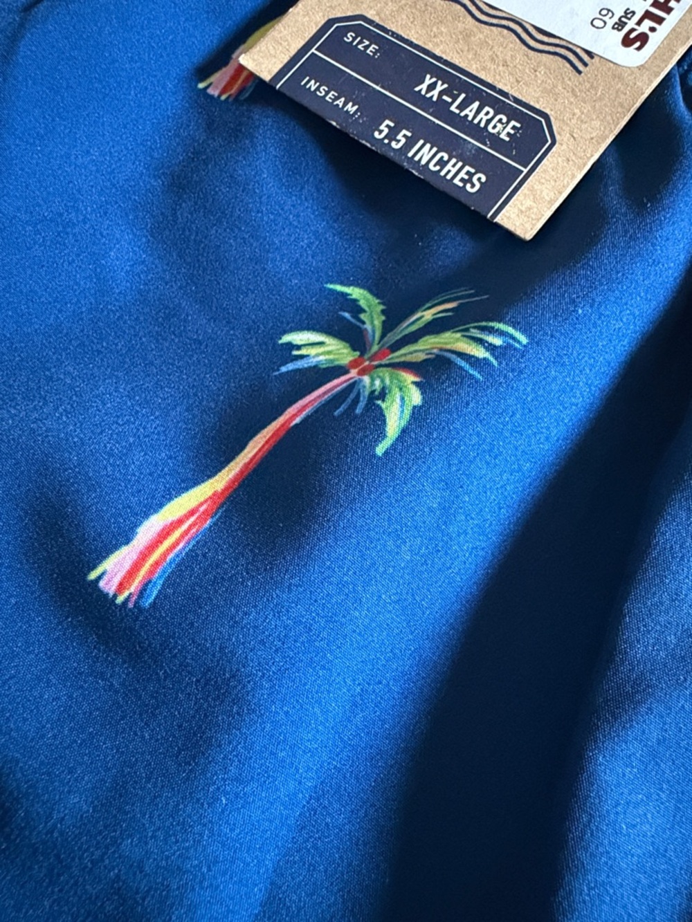 Chubbies Men's XXL  Navy Palm-Print Swim Trunks with white draw string NWT 5.5 - Picture 9 of 9